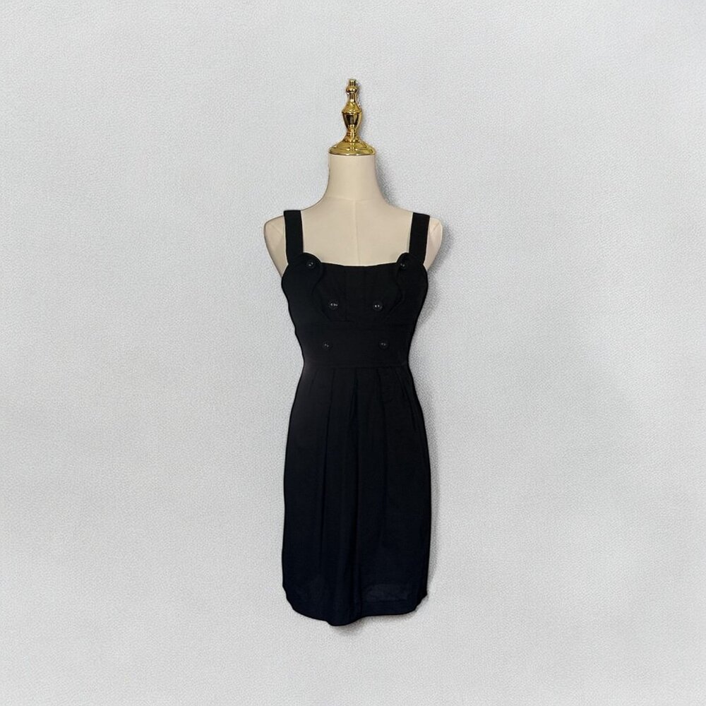 BCBGMAXAZRIA Mini Dress XS Black Sleeveless Button-Accent Wide Straps Pleated